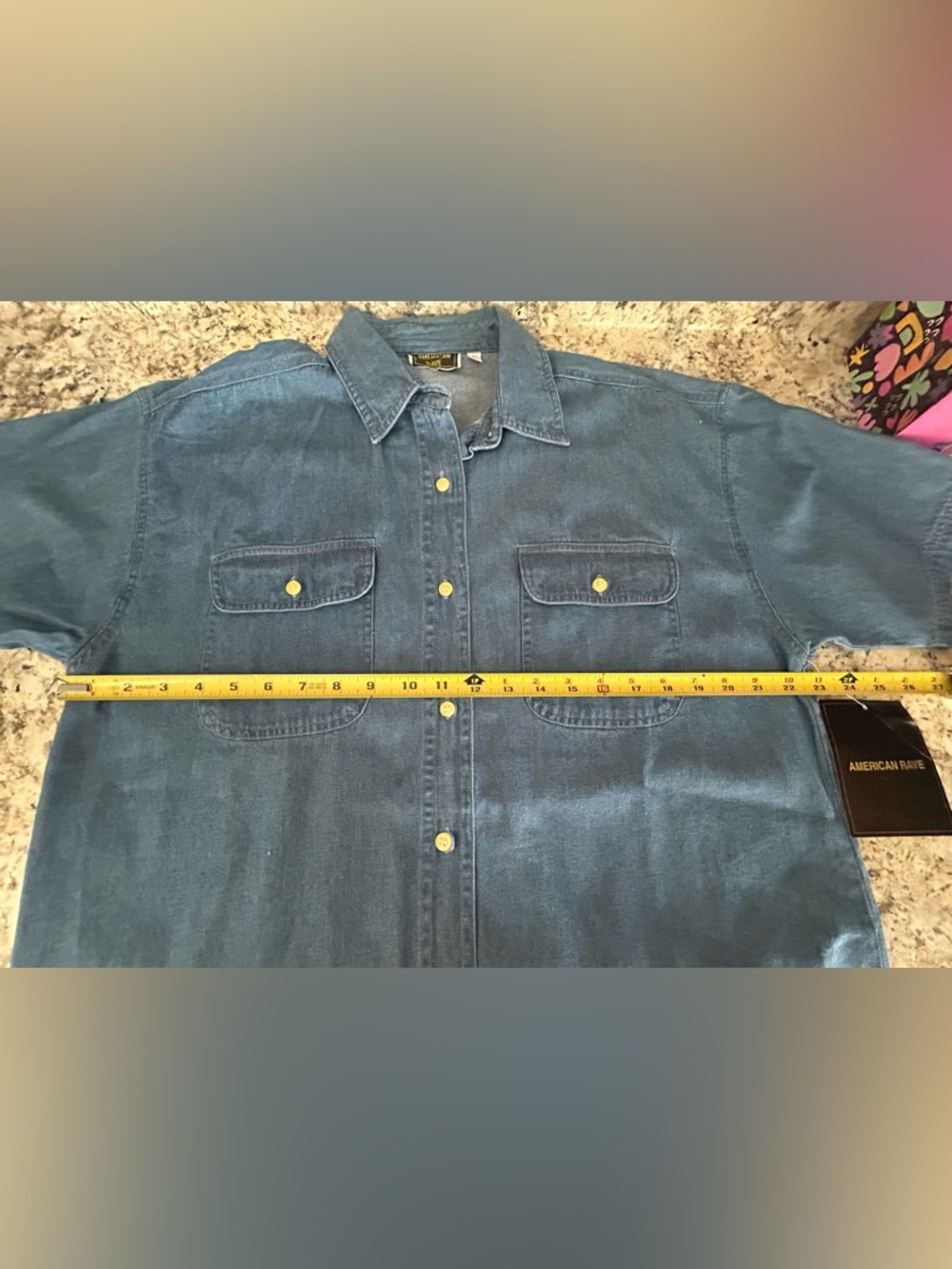 NWT American Rave Vintage Blue Denim Short Sleeve Button Down Shirt Pockets Sz L - Picture 9 of 10